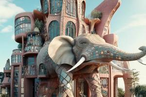 Elephant shaped architecture dances harmoniously with nature