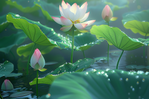 Summer lotus, blooming lotus flowers