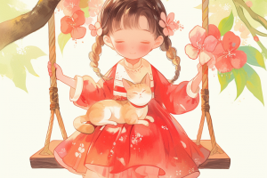 Illustrated avatar | The cat accompanied me on the swing