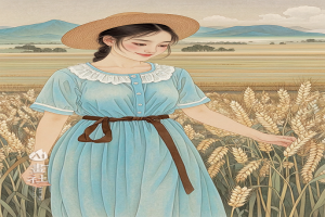 Ink painting, style of traditional Chinese culture: the harvest of wheat field