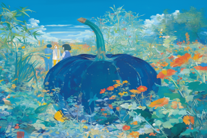 Cartoon portrait - Pumpkin flowers, romantic and beautiful