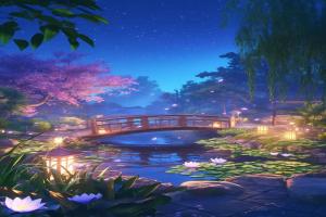 Phone wallpaper | Moonlight over the lotus pond, dreamlike and fantastic