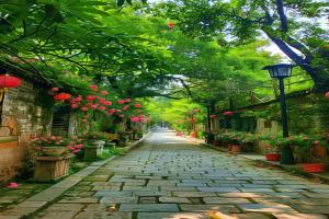 Wallpaper of mobile phone: blooming flowers and verdant green trees in summer