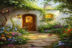 Mobile wallpaper | Warm and cozy courtyard, birds singing and flowers blooming