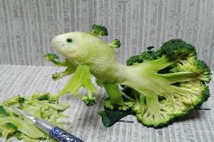 看獃了！日本大叔用西蘭菕彫齣「魚」，網友：這手藝能上天，我服了！